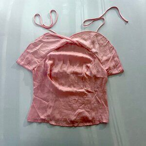 Hollister Pink adjustable tie strap sleeveless ruffle top size XS